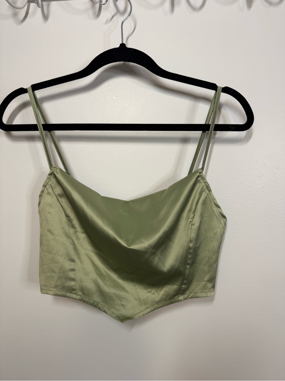 PrettyLittleThing Sage Green Satin Crop Tank